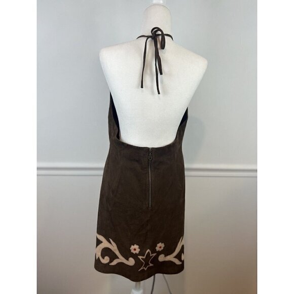 Free People Sienna Suede Halter Mini Dress Large Boho New Western Brown - Picture 4 of 9
